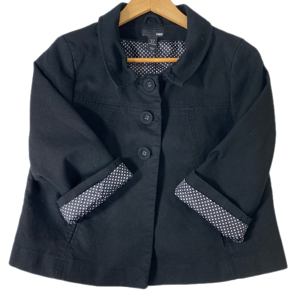 H&M Black Cropped Jacket Button Front Jacket  Minimalist Blazer Style